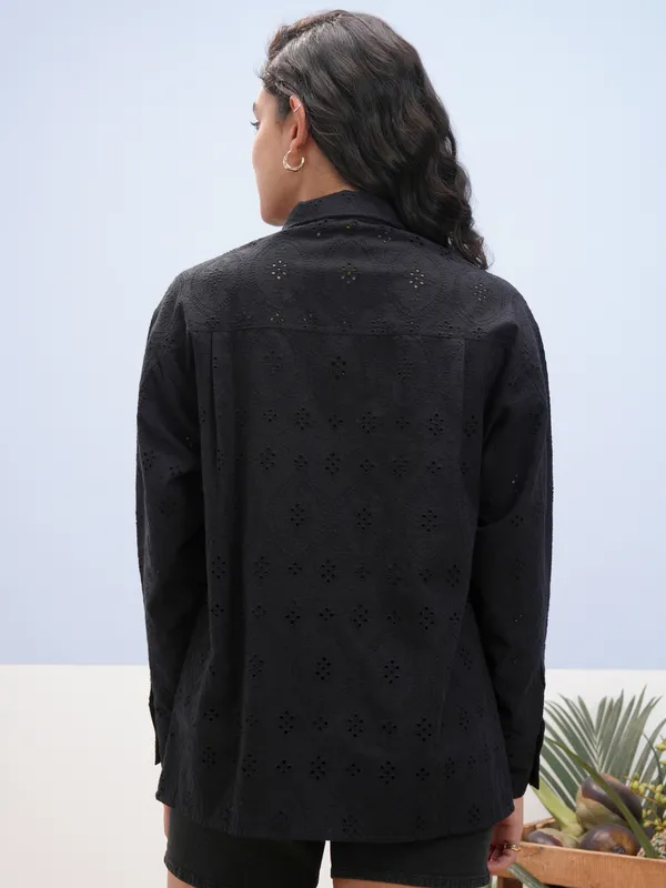 Vara By Vishudh Women Black Embroidered Casual Shirt