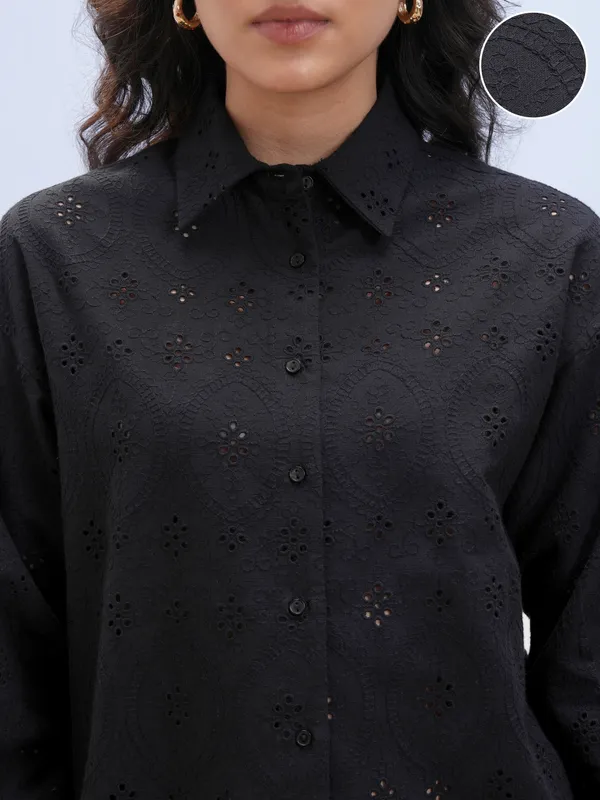 Vara By Vishudh Women Black Embroidered Casual Shirt