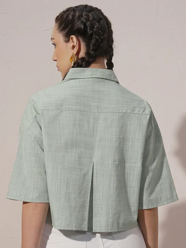 Vara By Vishudh Women Green Embroidered Casual Shirt