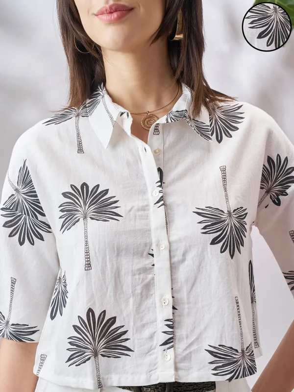 Vara By Vishudh Women Off White Printed Casual Shirt
