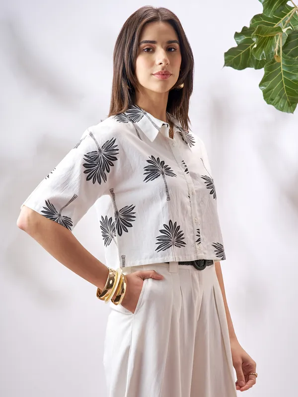 Vara By Vishudh Women Off White Printed Casual Shirt
