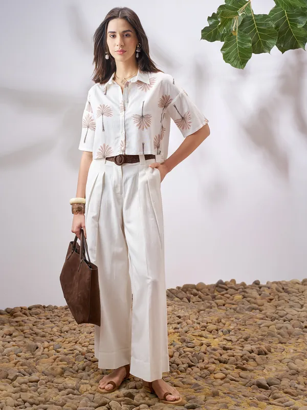 Vara By Vishudh Women Tan Printed Casual Shirt