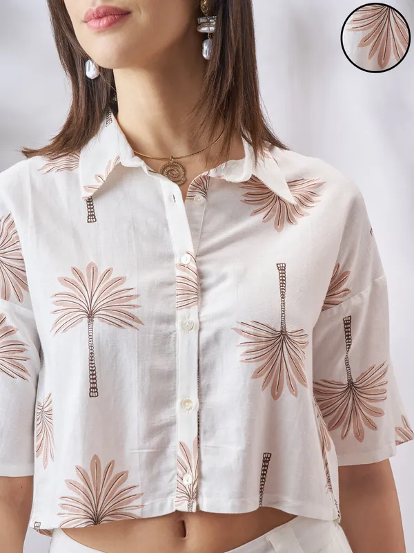 Vara By Vishudh Women Tan Printed Casual Shirt