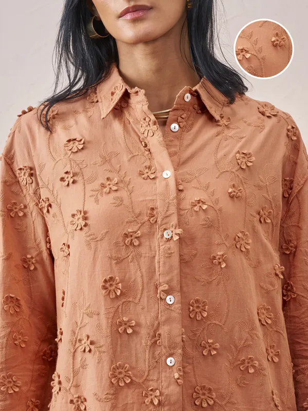 Vara By Vishudh Women Brown Embroidered Casual Shirt