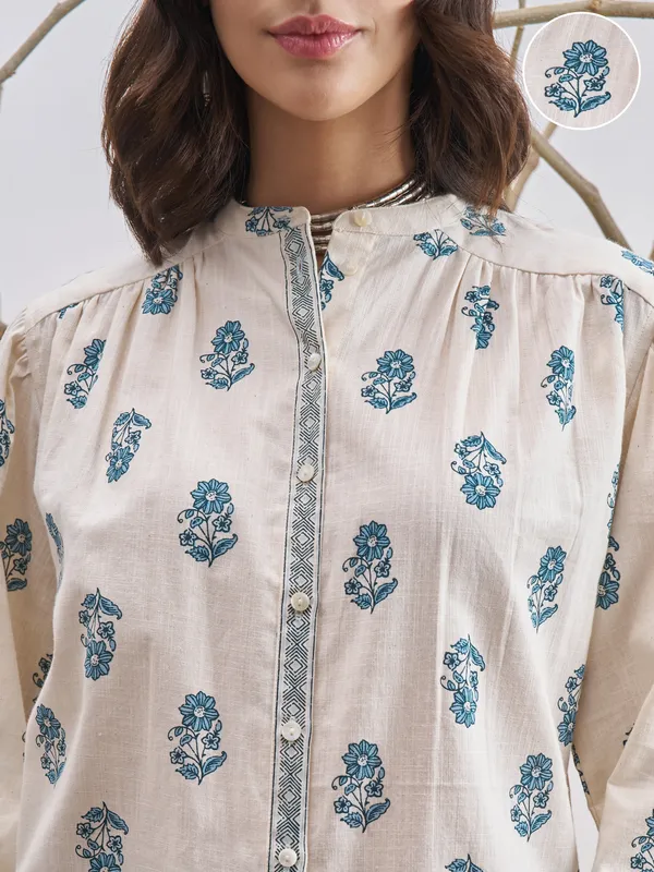 Vara By Vishudh Women Off White Printed Casual Shirt