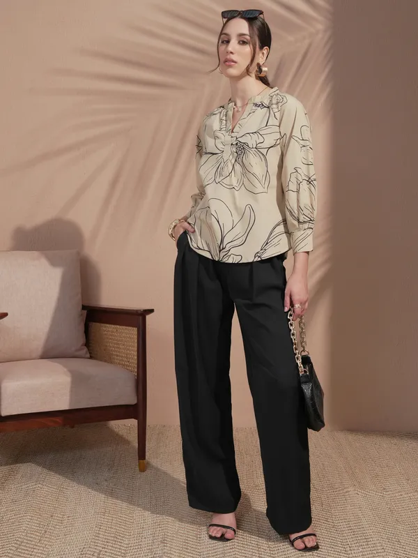 Vara By Vishudh Women Tan Printed Top