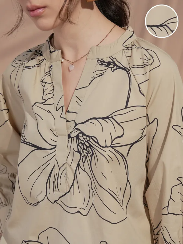 Vara By Vishudh Women Tan Printed Top