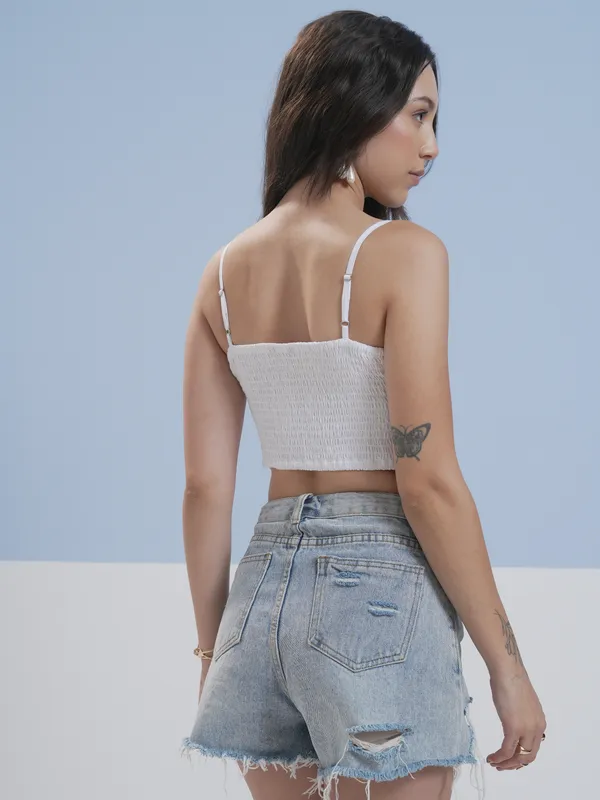 Vara By Vishudh Women White Embroidered Top