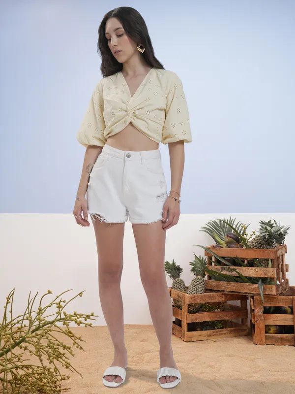 Vara By Vishudh Women Yellow Embroidered Top