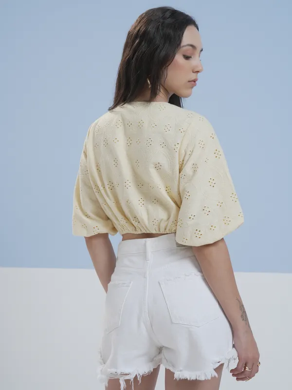 Vara By Vishudh Women Yellow Embroidered Top