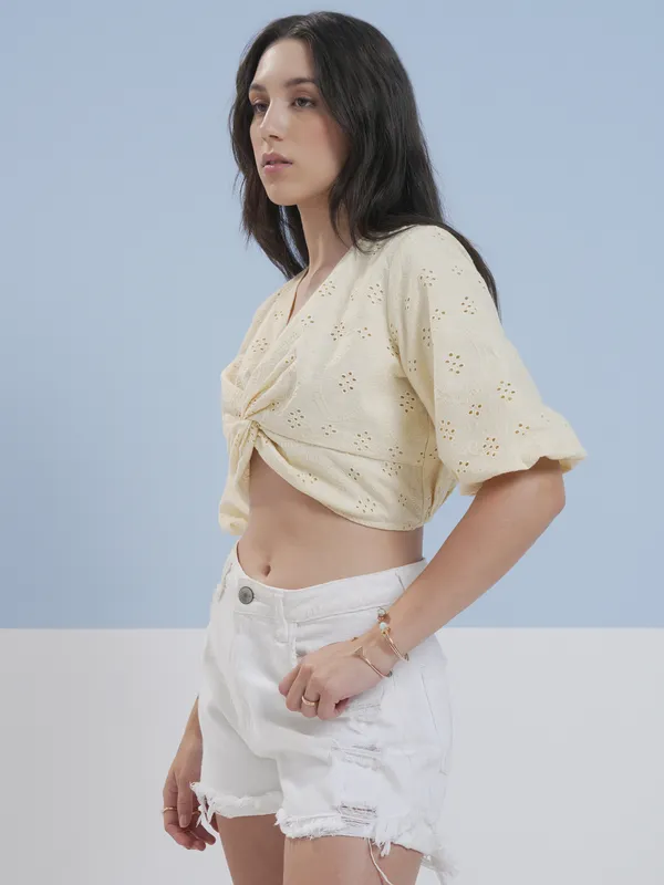 Vara By Vishudh Women Yellow Embroidered Top