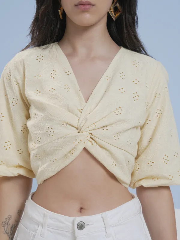 Vara By Vishudh Women Yellow Embroidered Top