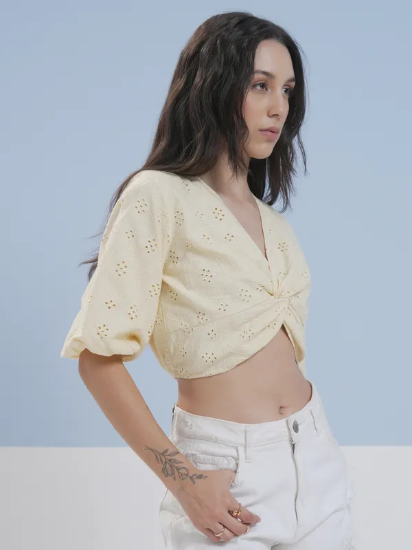 Vara By Vishudh Women Yellow Embroidered Top