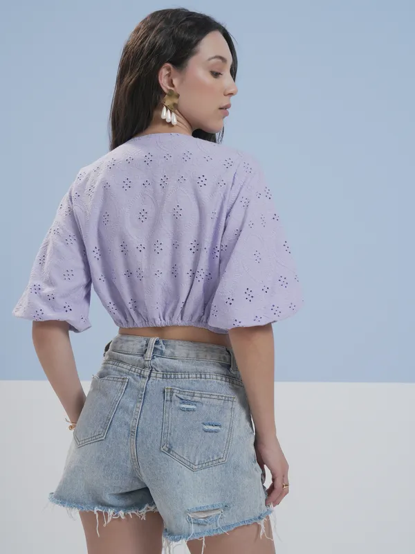 Vara By Vishudh Women Lavender Embroidered Top