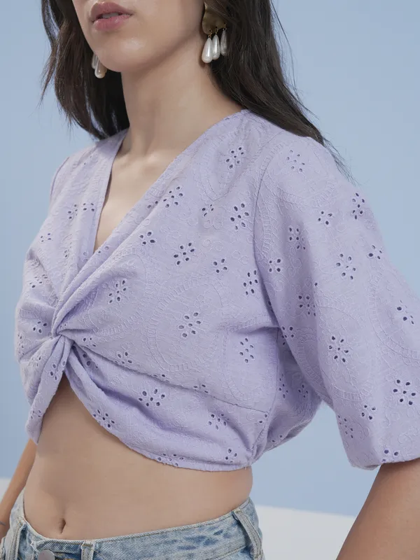 Vara By Vishudh Women Lavender Embroidered Top