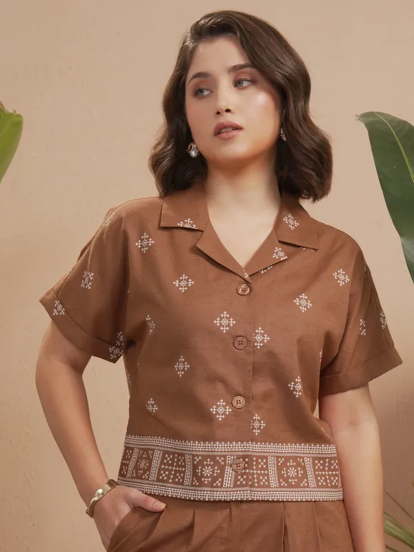 Vara By Vishudh Women Brown Printed Casual Shirt