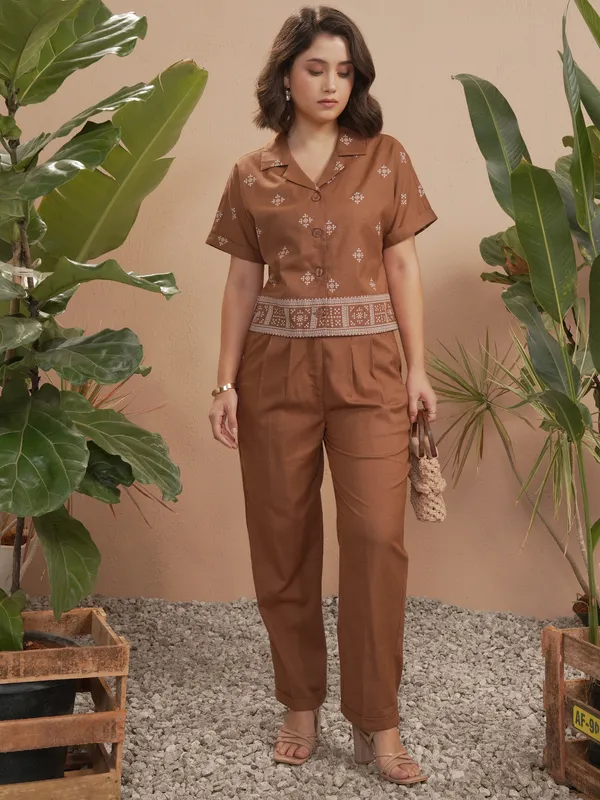 Vara By Vishudh Women Brown Printed Casual Shirt