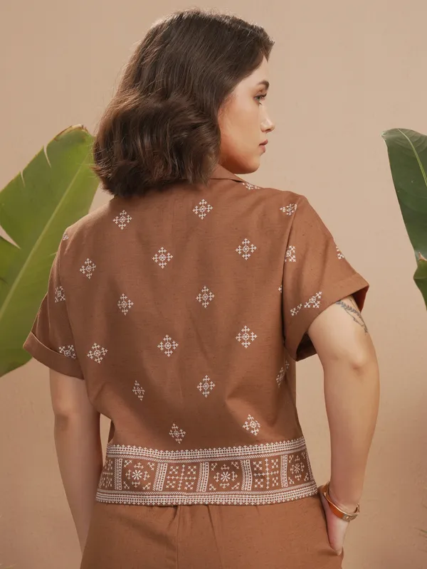 Vara By Vishudh Women Brown Printed Casual Shirt