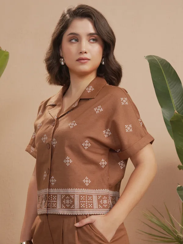 Vara By Vishudh Women Brown Printed Casual Shirt
