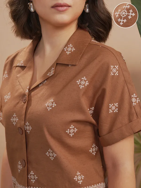 Vara By Vishudh Women Brown Printed Casual Shirt