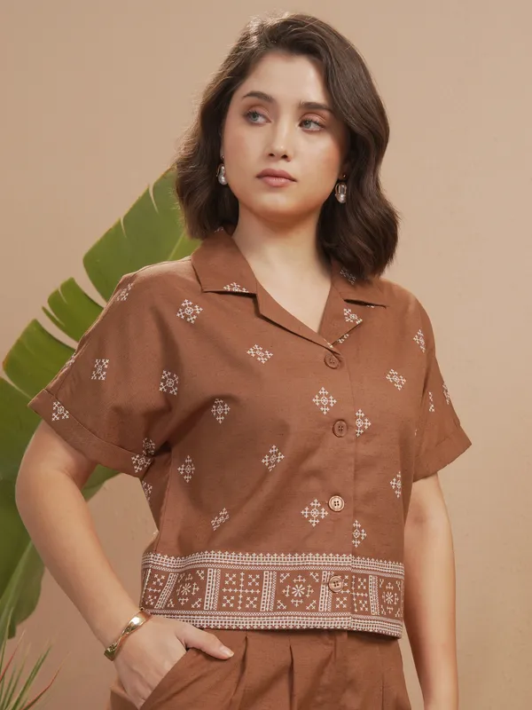 Vara By Vishudh Women Brown Printed Casual Shirt