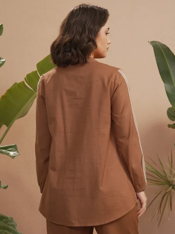 Vara By Vishudh Women Brown Embroidered Top