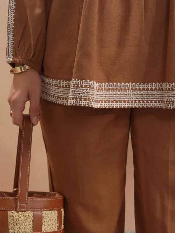 Vara By Vishudh Women Brown Embroidered Top