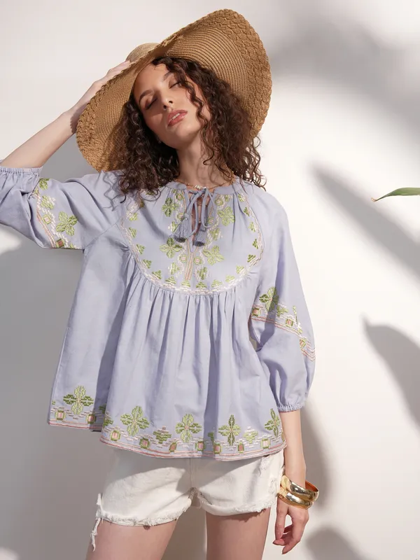 Vara By Vishudh Women Blue Embroidered Top