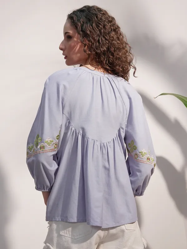 Vara By Vishudh Women Blue Embroidered Top