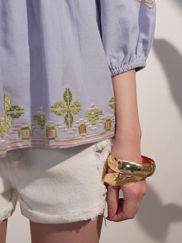 Vara By Vishudh Women Blue Embroidered Top