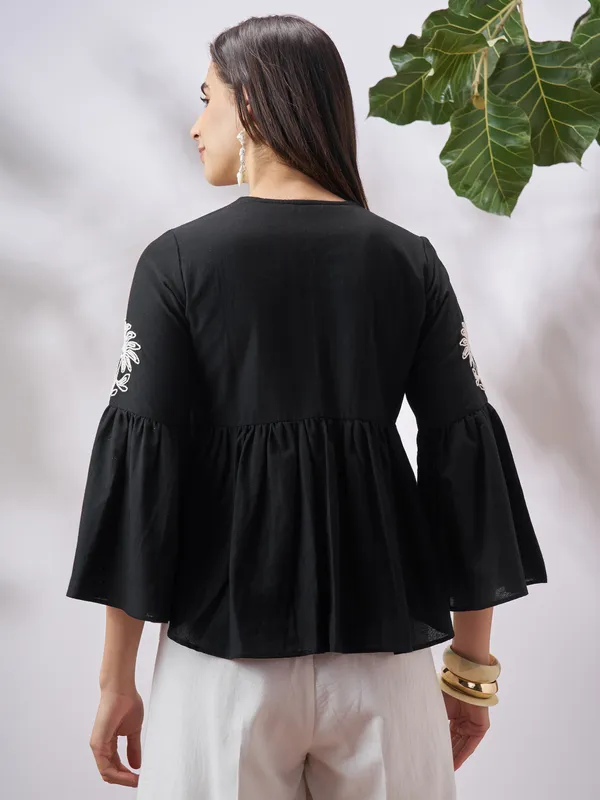 Vara By Vishudh Women Black Embroidered Top