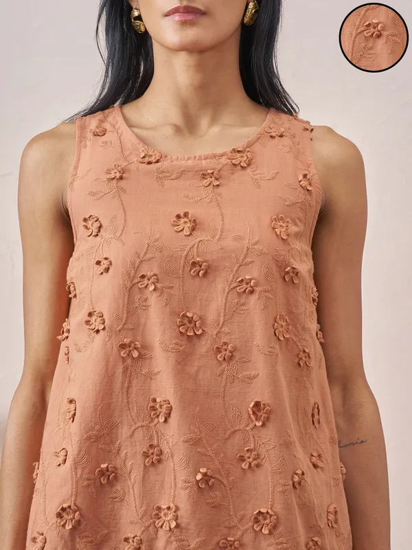 Vara By Vishudh Women Brown Embroidered Top