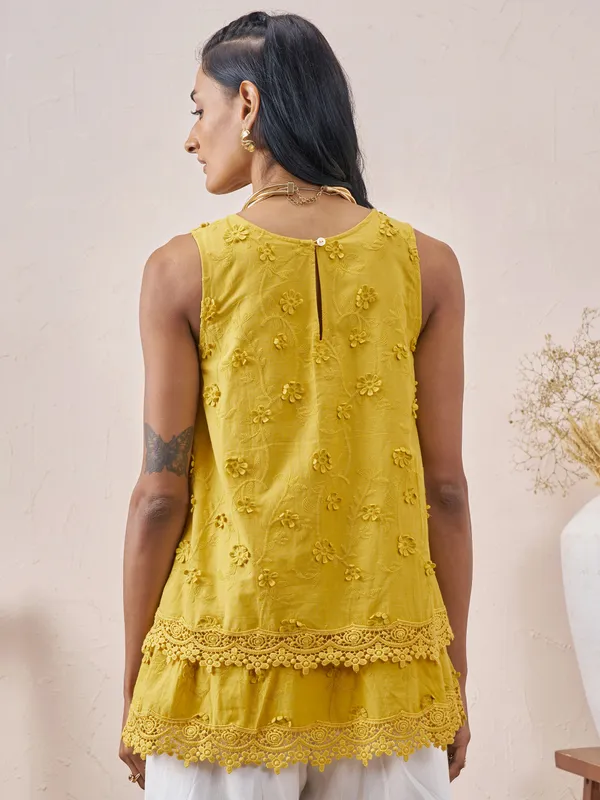 Vara By Vishudh Women Mustard Embroidered Top