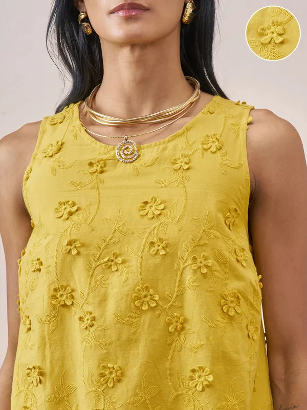 Vara By Vishudh Women Mustard Embroidered Top