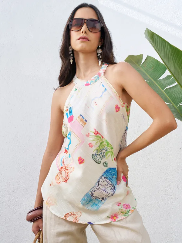 Vara By Vishudh Women Off White Printed Top