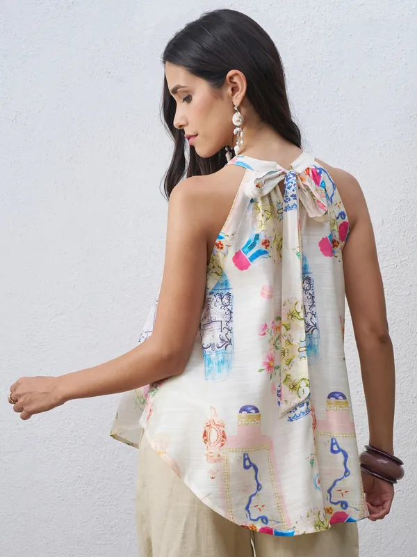 Vara By Vishudh Women Off White Printed Top