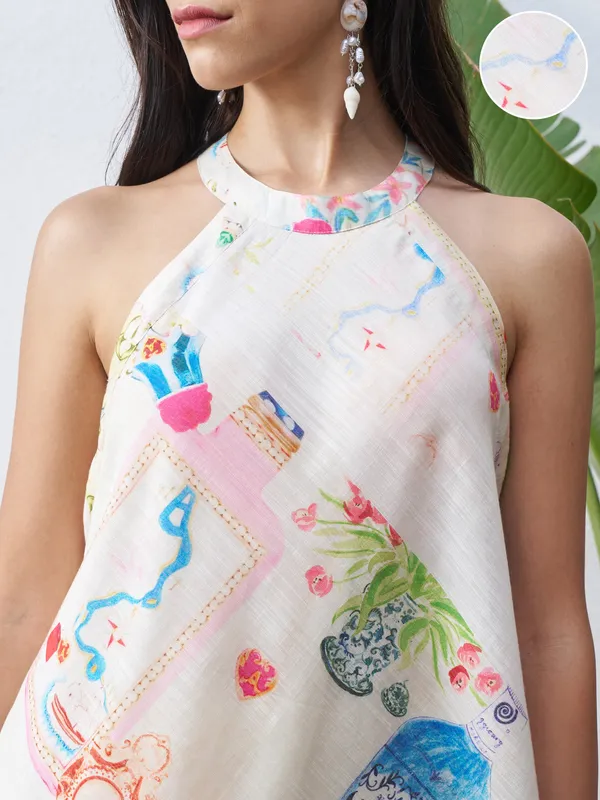 Vara By Vishudh Women Off White Printed Top