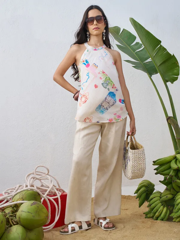 Vara By Vishudh Women Off White Printed Top