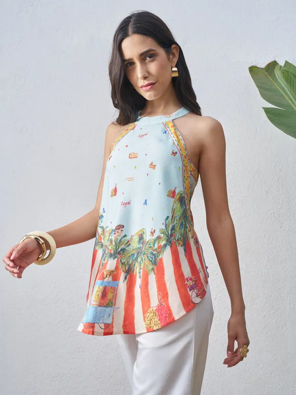 Vara By Vishudh Women Blue Printed Top