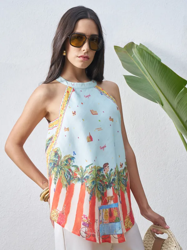 Vara By Vishudh Women Blue Printed Top