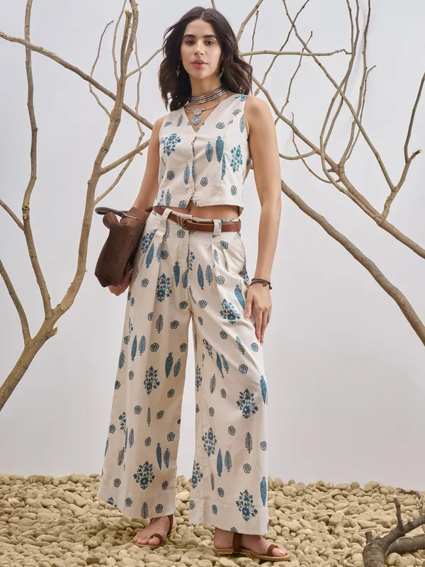 Vara By Vishudh Women Off White Hip Length OverTops