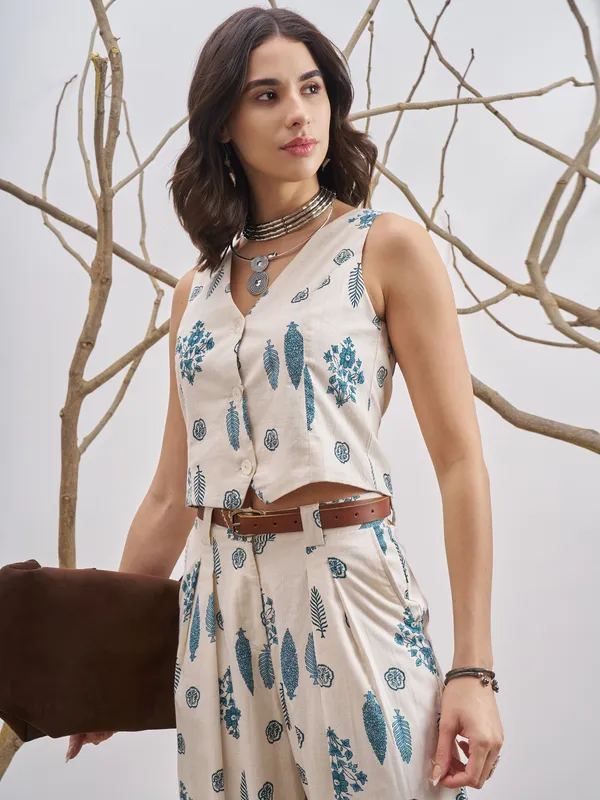 Vara By Vishudh Women Off White Hip Length OverTops