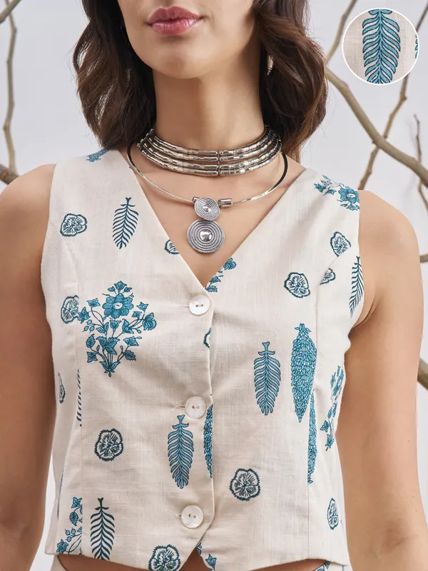 Vara By Vishudh Women Off White Hip Length OverTops