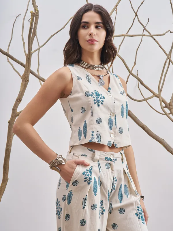 Vara By Vishudh Women Off White Hip Length OverTops