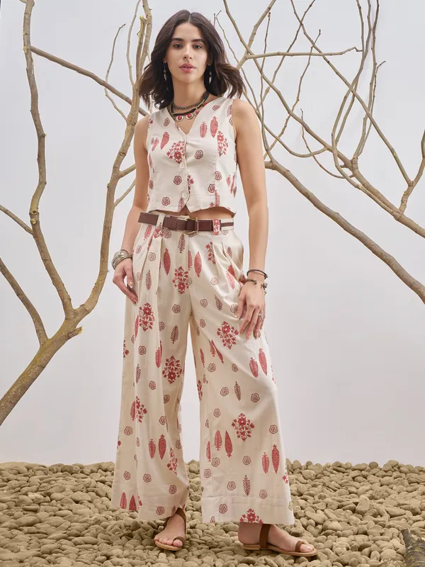 Vara By Vishudh Women Off White Hip Length OverTops