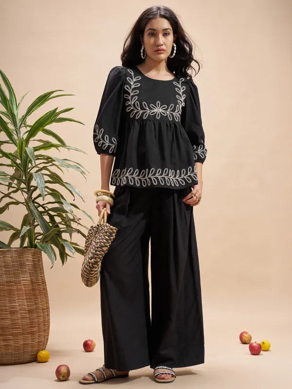 Vara By Vishudh Women Black Embroidered Top