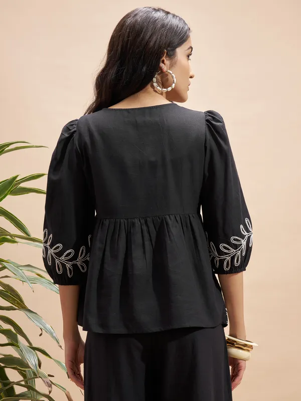 Vara By Vishudh Women Black Embroidered Top