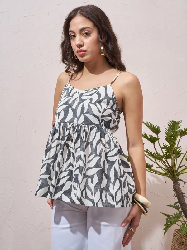 Vara By Vishudh Womens Navy Blue Printed Regular Top