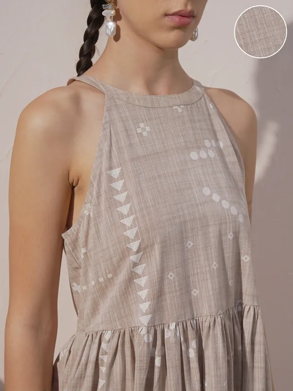 Vara By Vishudh Women Beige Printed Maxi Dress