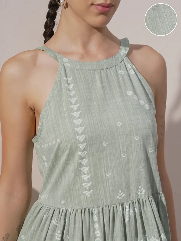 Vara By Vishudh Women Green Printed Maxi Dress